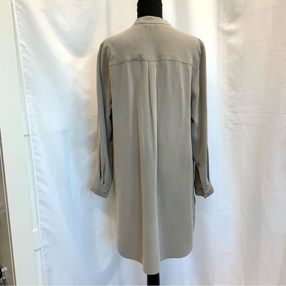 ARITZIA Babaton taupe brown Peverell 100 % silk long sleeve V-neck tunic blouse - Picture 9 of 14